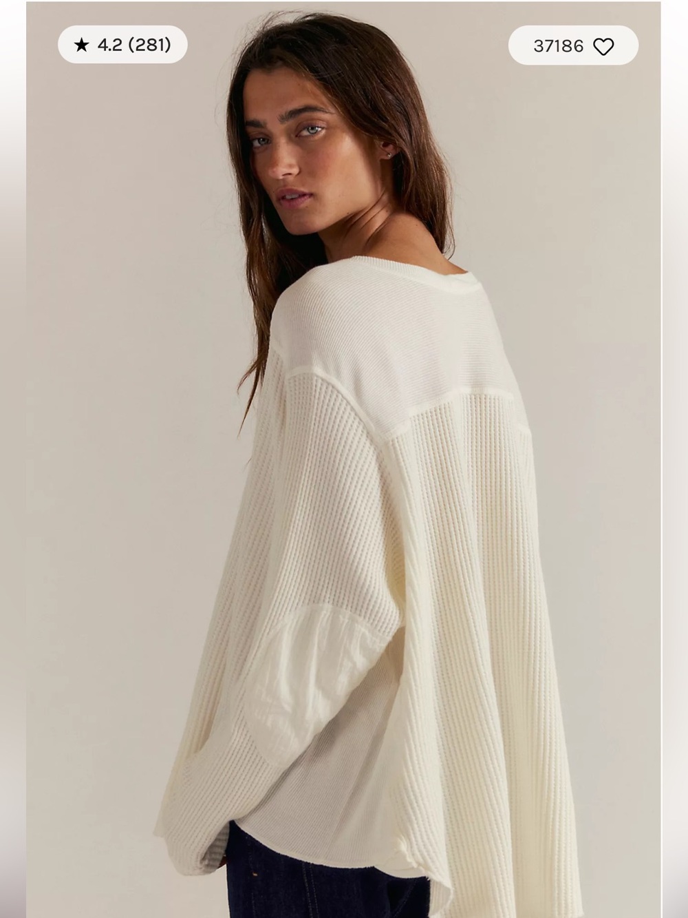 Free People White Waffle Knit Long Sleeve Pullover